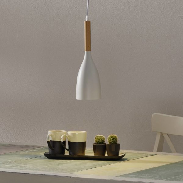 Ideallux Suspension Manhattan avec finition bois, blanche Ideallux