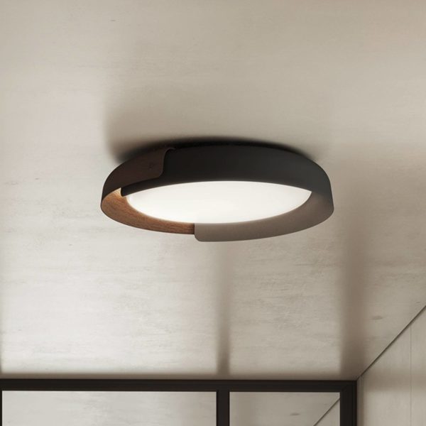 Kundalini Dala plafonnier LED, gris foncé/bois Kundalini
