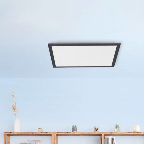 JUST LIGHT. Plafonnier LED Flat, CCT, noir, 45 x 45 cm JUST LIGHT.