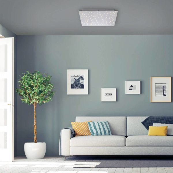 JUST LIGHT. Plafonnier LED Sparkle CCT dim acier 45×45 cm JUST LIGHT.