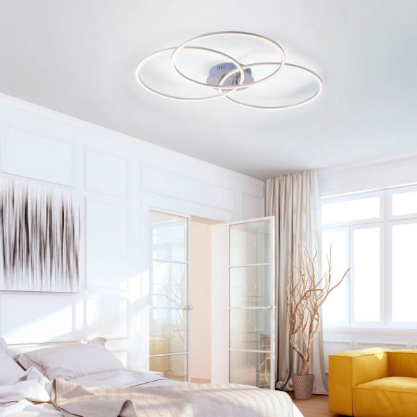 JUST LIGHT. Plafonnier LED Ivanka, trois anneaux, acier JUST LIGHT.