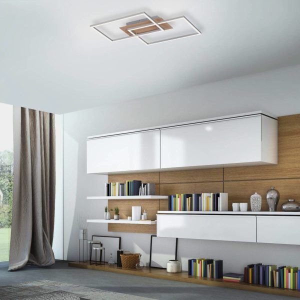 JUST LIGHT. Plafonnier LED Iven, dim, acier/bois, 50,4×42 cm JUST LIGHT.