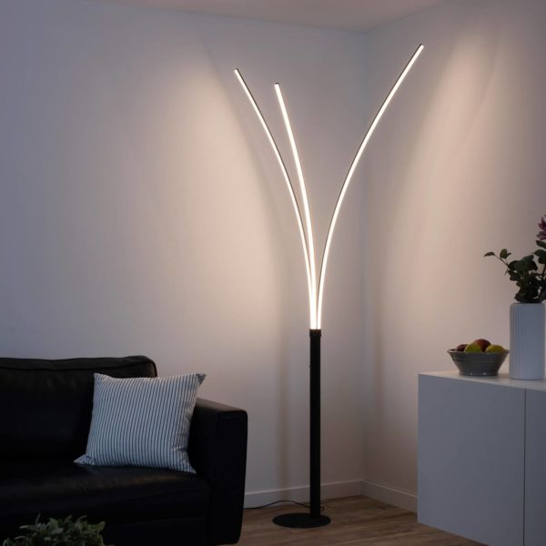 JUST LIGHT. Lampadaire LED Maja à 3 lampes, noir JUST LIGHT.