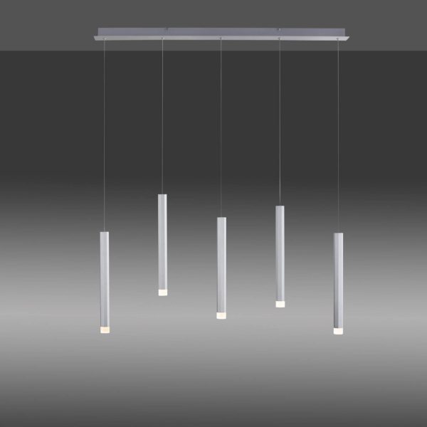 JUST LIGHT. Suspension LED Bruno, à cinq lampes, aluminium JUST LIGHT.