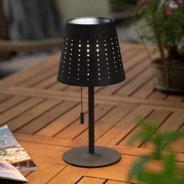 JUST LIGHT. Lampe à poser LED Mandy port USB, solaire, noire JUST LIGHT.