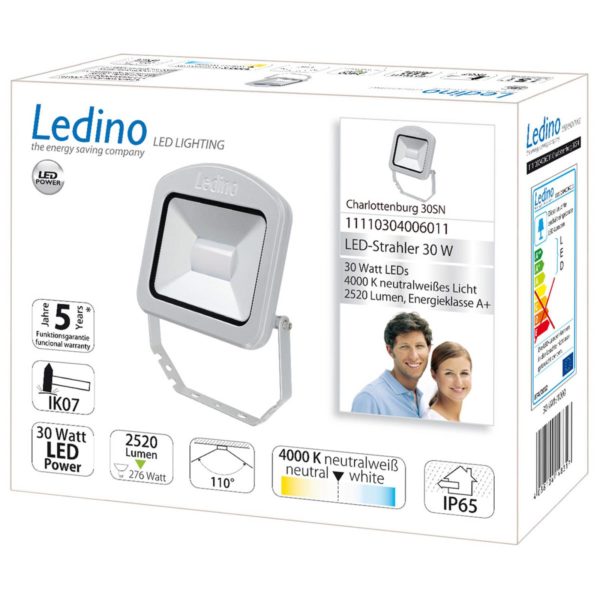 Ledino Spot ext. LED Charlottenburg argenté 30 W 4 000 K Ledino