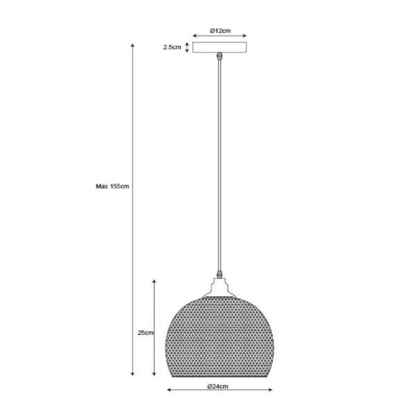 Lucide Suspension Mesh, à 1 lampe, noir , Ø 22 cm Lucide