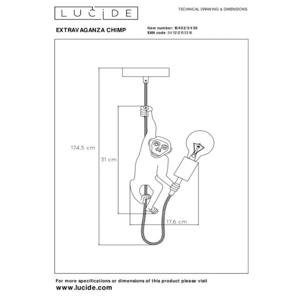 Lucide Suspension Extravaganza Chimp, doré mat/noire Lucide