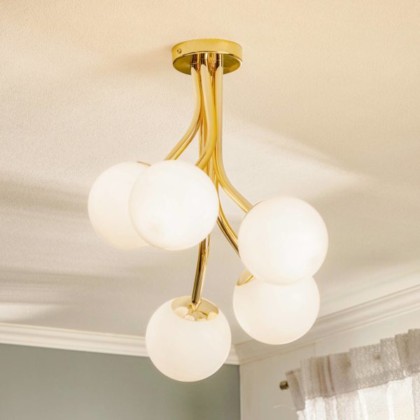 Domiluce Plafonnier Selva, 5 lampes décalées, doré Domiluce