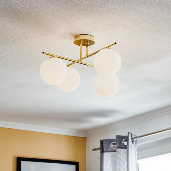Domiluce Plafonnier Aurora, à quatre lampes, doré Domiluce