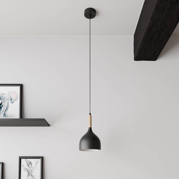 Luminex Suspension Noak à 1 lampe, noire/bois naturel Luminex