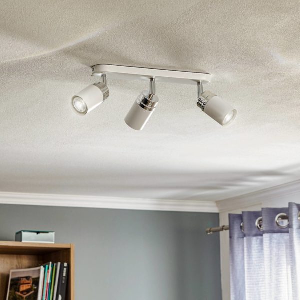 Luminex Spot pour plafond Reno, à 3 lampes, blanc/chromé Luminex