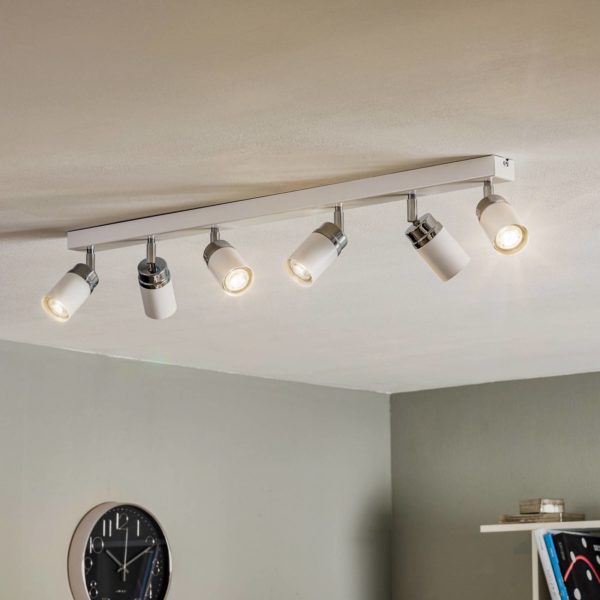 Luminex Spot pour plafond Reno, à 6 lampes, blanc/chromé Luminex