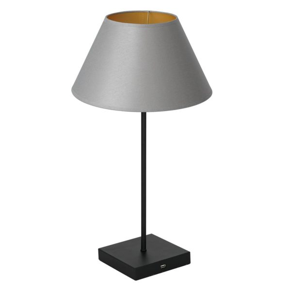 Euluna Lampe à poser Table noir, abat-jour cône gris-doré Euluna