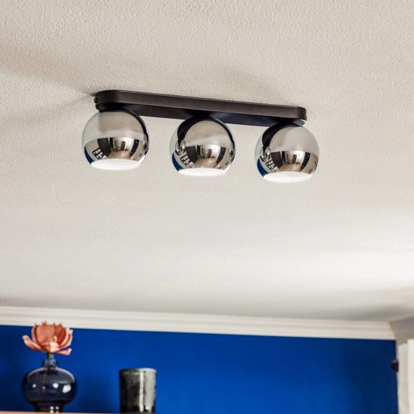 Luminex Plafonnier Lexa, à trois lampes, noir/chromé Luminex