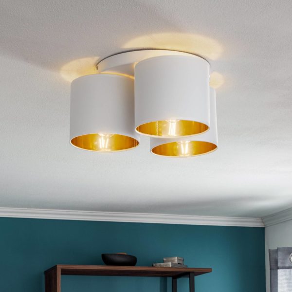 Luminex Plafonnier Soho cylindrique à 3 lampes blanc/doré Luminex
