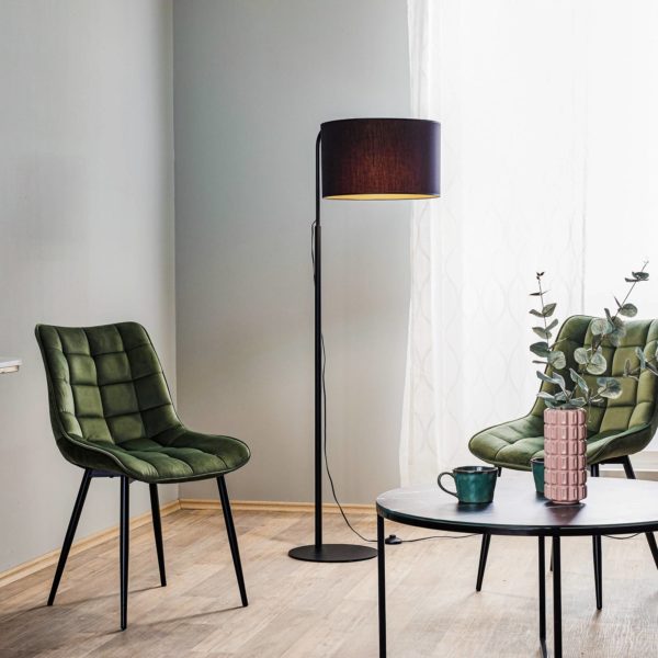 Luminex Lampadaire Soho, cylindrique, arqué, noir/doré Luminex