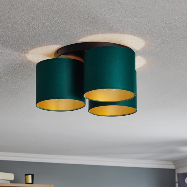 Luminex Plafonnier Soho, cylindrique 3 lampes vert/doré Luminex