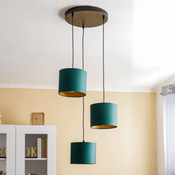 Luminex Suspension Soho cylindrique 3 lampes vert/doré Luminex