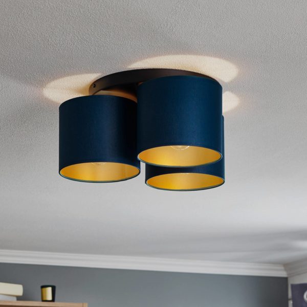 Luminex Plafonnier Soho cylindrique, à 3 lampes bleu/doré Luminex