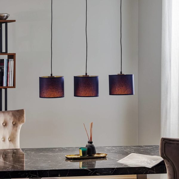 Luminex Suspension Soho cylindre, longue 3 lampes bleue/or Luminex