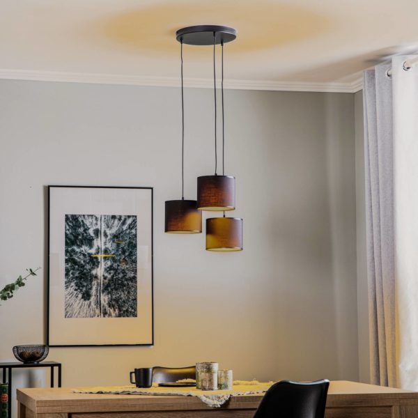 Luminex Suspension Soho cylindrique 3 lampes bleu/doré Luminex