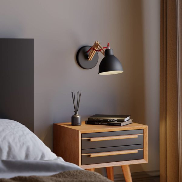 Lamkur Applique Skansen, bras ajustable en bois, noire Lamkur