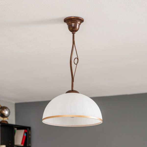 Lamkur Suspension Roma en blanc et brun, à une lampe Lamkur