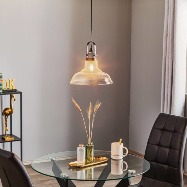 Lamkur Suspension Teo avec abat-jour en verre, chromée Lamkur