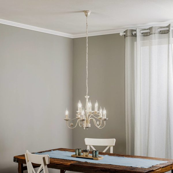 Lamkur Lustre Ayleen en acier, à dix lampes, blanc Lamkur