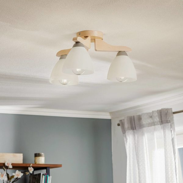Lamkur Plafonnier Haro, hêtre blanc/blanc, 3 lampes Lamkur