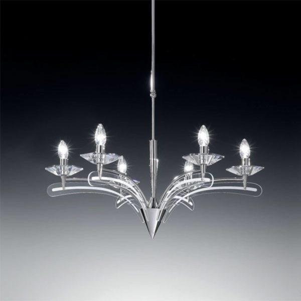 Metallux Lustre ICARO à 6 lampes, av. verre cristal, chromé Metallux