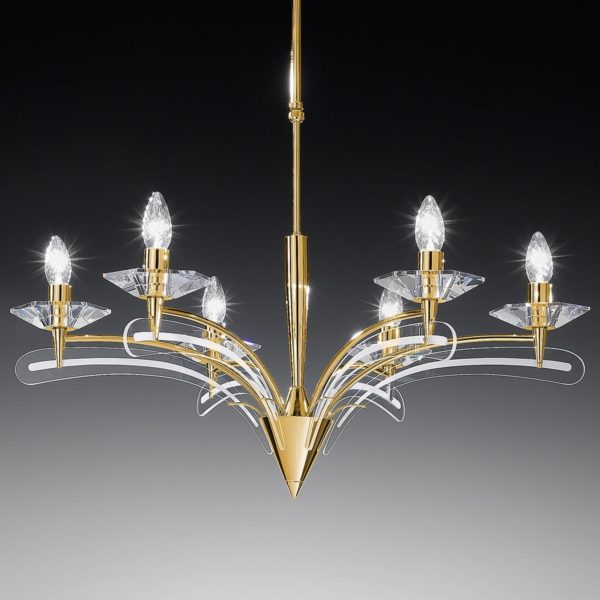 Metallux Lustre ICARO à 6 lampes,av. verre cristal, doré Metallux