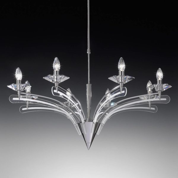 Metallux Lustre ICARO avec verre cristal , 8 lampes, chromé Metallux