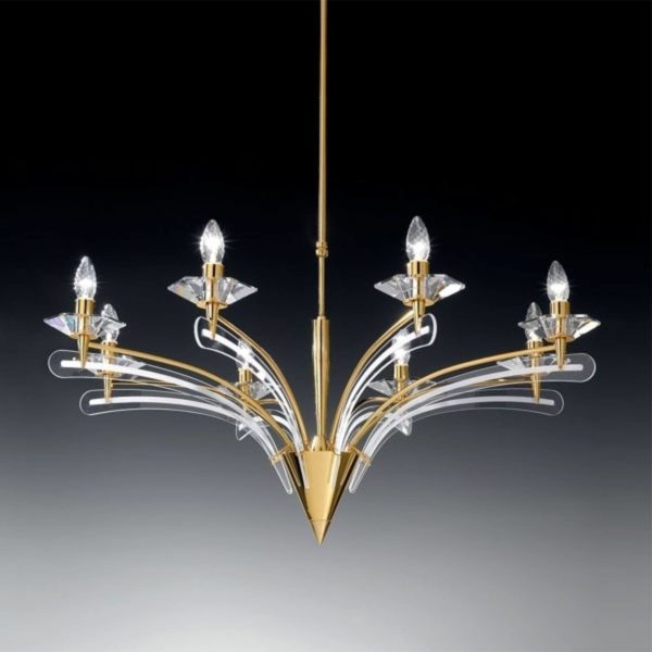 Metallux Lustre ICARO avec verre cristal  à 8 lampes, doré Metallux