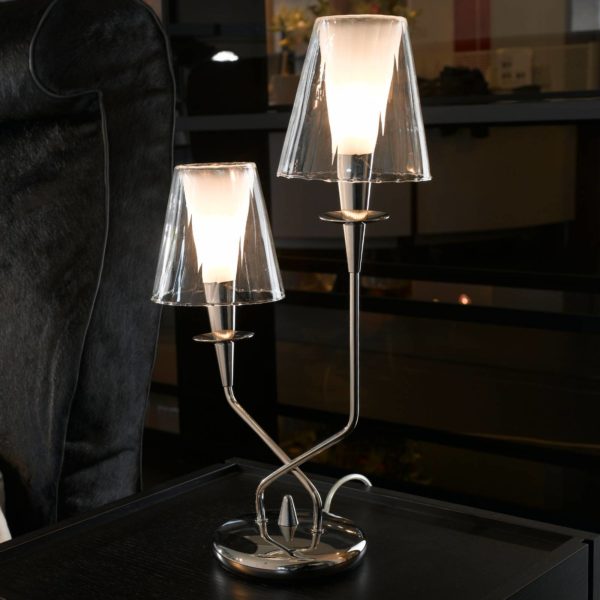 Metallux Lampe à poser Opera 2 lampes abat-jour transparent Metallux