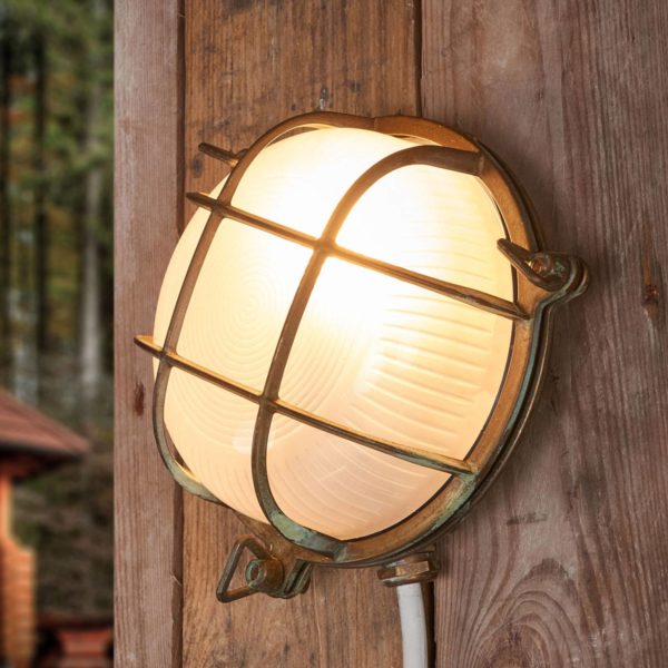 Moretti Luce Applique d’extérieur Tortuga, laiton ancien/opale Moretti Luce