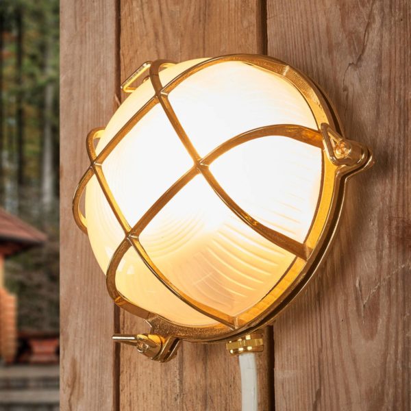 Moretti Luce Applique d’extérieur Tortuga, laiton naturel/opale Moretti Luce