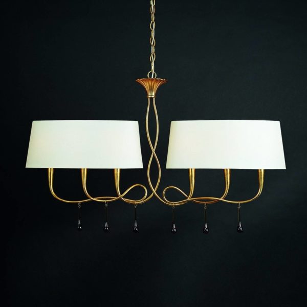 Mantra Iluminación Suspension à 6 lampes Paola de couleur or et crème Mantra Iluminación