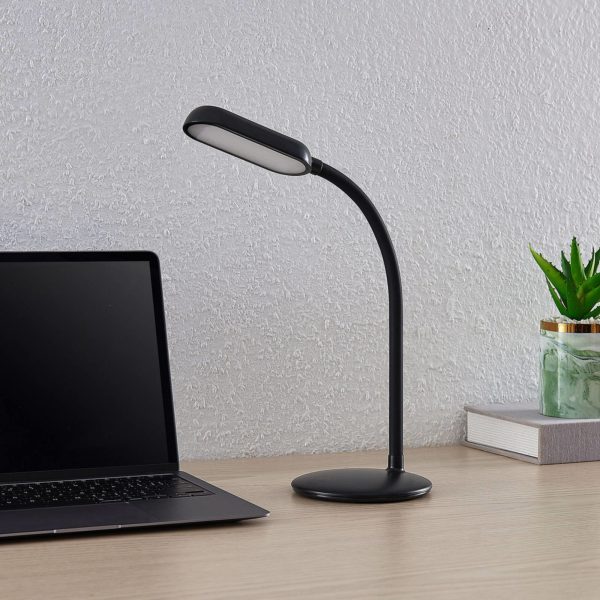 Prios Lampe de table LED à accu Opira, noir, USB, variateur tactile PRIOS