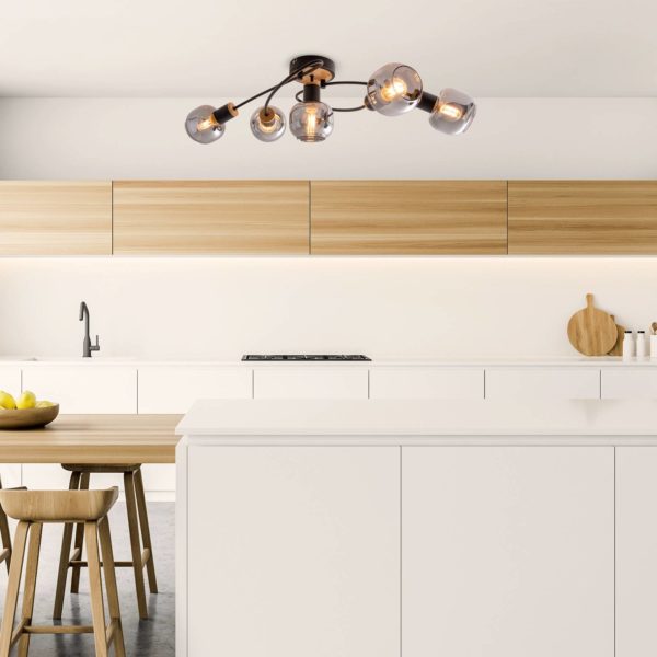 Näve Plafonnier Fumoso, à cinq lampes, noir Näve