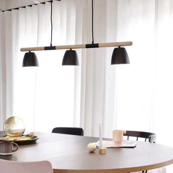 Nordlux Suspension Theo, 3 lampes, en bois de frêne Nordlux