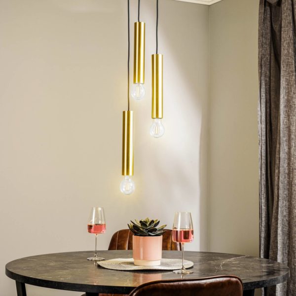 Euluna Douille suspendue Baton, laiton, à trois lampes Euluna