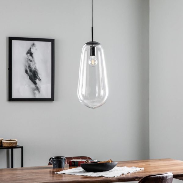 Euluna Suspension Pear L avec abat-jour en verre, noir Euluna