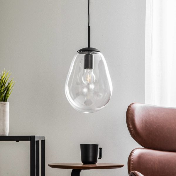 Euluna Suspension Pear S avec abat-jour en verre, noir Euluna