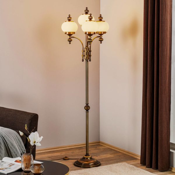 Orion Lampadaire 4 lampes Delia, laiton ancien Orion