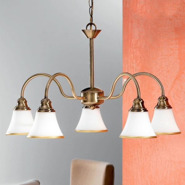 Orion TILDA – suspension 5 lumières, aspect laiton ancie Orion
