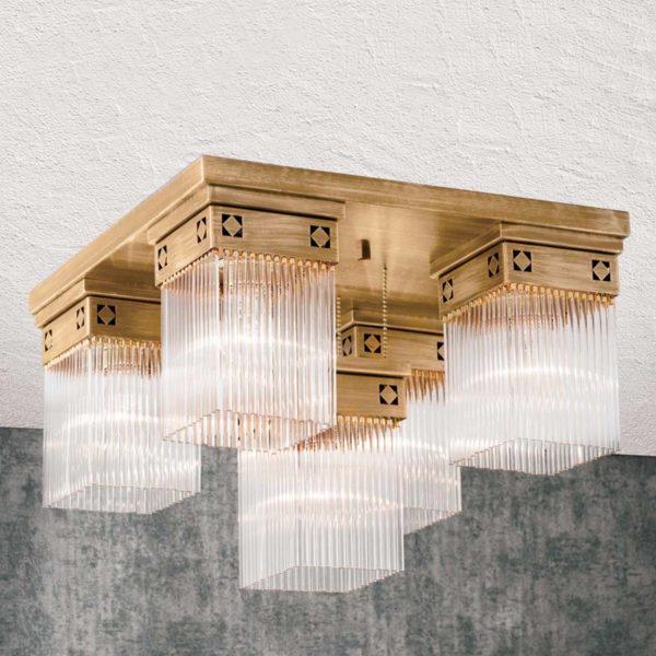 Orion Plafonnier Frieda à cinq lampes en laiton entier Orion