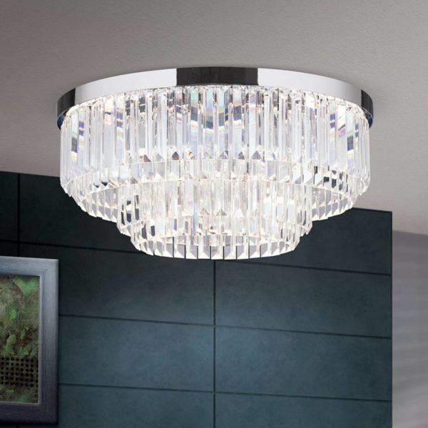 Orion Plafonnier LED Prism chromé, Ø 55 cm Orion