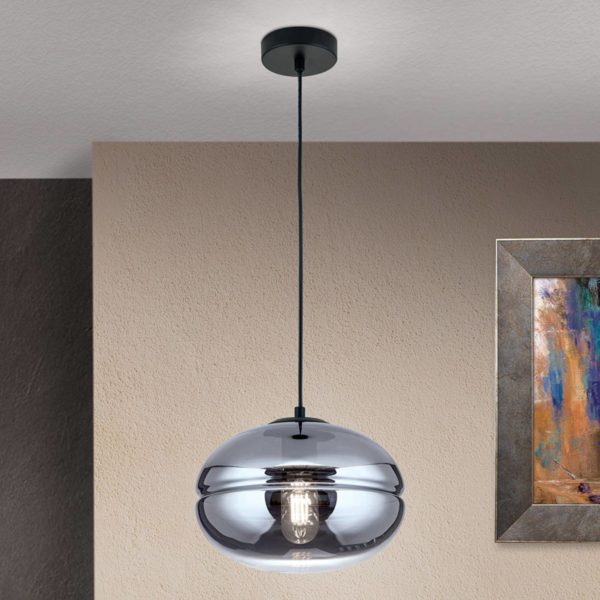 Orion Suspension Richard, métal noir, verre fumé Orion